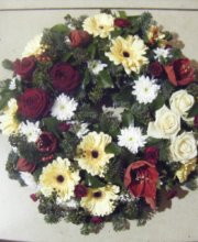 burgondy and golden wreath