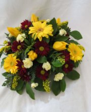 orange and burgondy posy